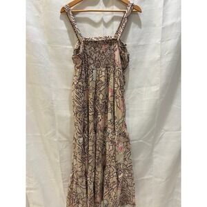 Knox Rose Brown Floral Smocked Midi Dress Size Large
